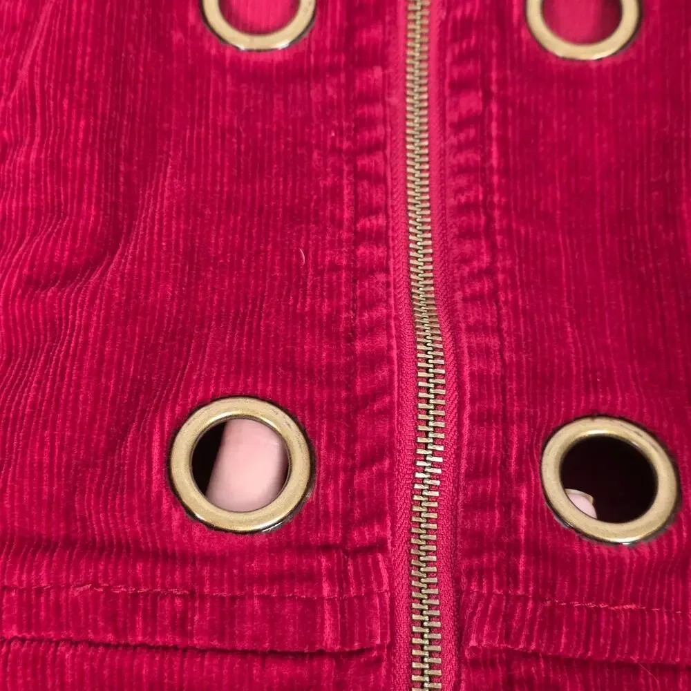 Y2K Red Corduroy Jacket Double Zip Military Utility Coat Plus Size 1X